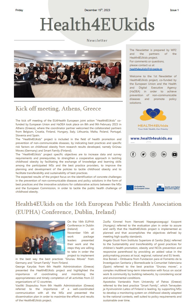 1st Newsletter Health4EUKids